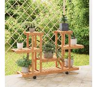 Plant Stand Light Brown Fir Wood 110x25x78cm Mobile Rolling Shelf with Castors.