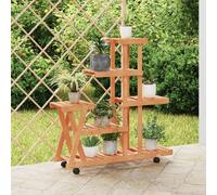 Plant Stand Light Brown Fir Wood 95x25x101cm 3-Tier Mobile Flower Rack Wheeled
