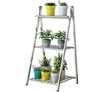 Plant Stand Plant Stand Indoor Outdoor 3 Tier Foldable Flower Pot Display Shelf Heavy Duty Metal Tall Planter Holder Organizer Rack for Home Patio Lawn Garden Balcony,Silve（Silver-40cm/15.8）