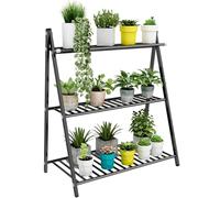 Plant Stand Plant Stand Indoor Outdoor 3 Tier Foldable Flower Pot Display Shelf Heavy Duty Metal Tall Planter Holder Organizer Rack for Home Patio Lawn Garden Balcony,Silve（Black-75cm/29.5）