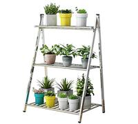 Plant Stand Plant Stand Indoor Outdoor 3 Tier Foldable Flower Pot Display Shelf Heavy Duty Metal Tall Planter Holder Organizer Rack for Home Patio Lawn Garden Balcony,Silve（Silver-60cm/23.6）