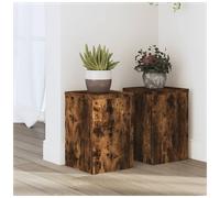 Plant Stand Set 2 Smoked Oak Engineered Wood Tiered 20x20x30cm Indoor/Outdoor.