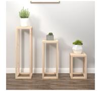 Plant stand set 3pc Natural solid pine wood 34x34x110/80/50cm Rustic for indoor