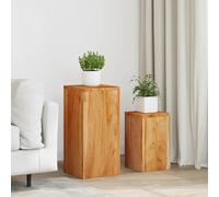 Plant stand set Solid acacia wood Brown 28x28x59cm & 23x23x39cm Pair Home Decor