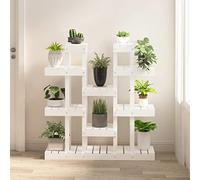 Plant Stand White Solid Pine Wood 104.5 x 25 x 109.5 cm with Multiple Shelves for Balcony Patio Living Room Garden for Stylish Display and Storage