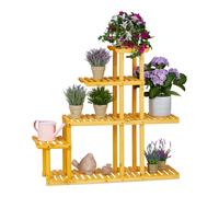 Relaxdays Plant Stand, 5 Levels, Rack, Flower Staircase, Indoor, H x W x D: 94.5 x 104 x 25 cm, Wooden, Orange, Wood