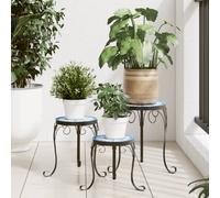 Plant Stands 3pcs Blue White Mosaic Ceramic Top Iron Frame 30/25/20 x70/60/50cm