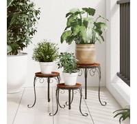 Plant Stands Set 3pc Terracotta & Black Iron Ceramic Mosaic 30/25/20x70/60/50cm