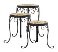 Plant Stands Set of 3 Terracotta Red and White Ceramic with Powder-Coated Iron Frame, Mosaic Design, for Balcony, Patio, Garden and Living Room