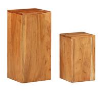 Plant Stands Set Solid Mango Wood Brown 28x28x59cm & 23x23x39cm Rustic Handmade