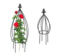 Relaxdays Plant Support, Set of 2, Bulb Shape, Free-Standing Climbing Aid, Metal Obelisk, Stake for Flowers, Black, Steel, 65 x 25 cm