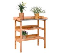 Plant table 78x38x82.5cm Brown Solid Firwood Zinc Top 2-Shelf Potting Bench Home