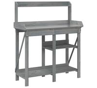 Plant Table Grey Solid Fir Wood with Galvanised Table Top and Shelves, 110 x 45 x 125 cm, Versatile Garden and Living Area for Plant Stands, Flower Shelf, Balcony and Patio