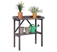 Plant Table Solid Firwood Grey 78x38x82.5cm Potting Stand with Shelf TriangleXL