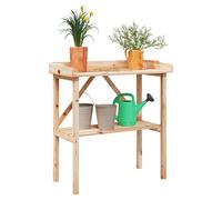 Plant table solid firwood natural 78x38x82.5cm with shelf potting station ideal