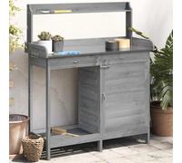 Plant Table with Cabinet Made of Solid Fir Wood, Grey, 110.5 x 45 x 124.5 cm with Galvanised Table Top and Storage Space for Garden, Patio, Balcony, Indoor Plant Storage and Decoration