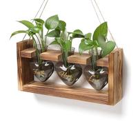 Plant Terrarium Propagation Stations Faith Hope Love Hydroponics Home Garden Decoration Gift for Women with Wooden Stand Heart Shaped Colored Glass Vase