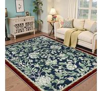 Plant Theme Carpet 160x230cm Rustic Green Tropical Botanical Pattern Boho Rugs for Living Room Non-slip Non-shedding Washable Area Rug Farmhouse Garden Blue Rug for Bedroom Kitchen Front Door