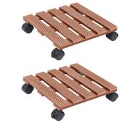 Plant Trolleys 2pc Brown WPC 30x30x7.5cm Heavy Duty 100kg Swivel Castors Braked
