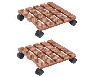 Plant Trolleys 2pc Brown WPC 30x30x7.5cm Heavy Duty 100kg Swivel Castors Braked