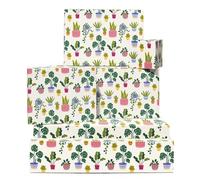 Plant Wrapping Paper - 6 Sheets of Cream Giftwrap with Colorful Potted Plants - Birthday Wrap for Gardeners, Friends & Family - Christmas Season, Thanksgiving, All Occasion - by Central 23
