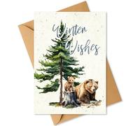 Plantable Christmas Cards - 5 Different Woodland Animal Designs | Eco-Friendly Wildflower Seed Paper Cards with Envelopes | Sustainable Holiday Greeting Cards (Winter Wishes Bear Design)