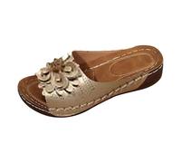 Plantar Fasciitis Sandals Sandals Wide Fit Women Thick Bottom Slope And Fashion Outside Wearing Open Toed Square Head Cold Drags Women's Shoes Korean Leather Strap Women Summer (Gold, 7.5)