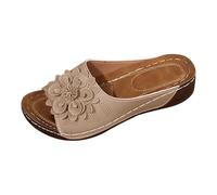 Plantar Fasciitis Sandals Sandals Wide Fit Women Thick Bottom Slope And Fashion Outside Wearing Open Toed Square Head Cold Drags Women's Shoes Korean Leather Strap Women Summer (Beige, 6)
