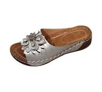 Plantar Fasciitis Sandals Sandals Wide Fit Women Thick Bottom Slope And Fashion Outside Wearing Open Toed Square Head Cold Drags Women's Shoes Korean Leather Strap Women Summer (Silver, 7.5)