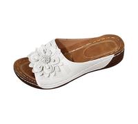 Plantar Fasciitis Sandals Sandals Wide Fit Women Thick Bottom Slope And Fashion Outside Wearing Open Toed Square Head Cold Drags Women's Shoes Korean Leather Strap Women Summer (White, 6.5)