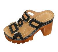 Plantar Fasciitis Slippers Women's Retro Openwork High Heeled Sandals Stylish Metal Platform Chunky Heel Flip Flops European And Casual Vacation Sandals (7)