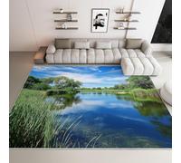 Plantation And Lake Non-Slip Flannel Rug 90x150 cm Area Rugs 3D Natural Landscapes Soft Low Pile Indoor Carpet Suitable for Small Living Room Bedroom Hallways and Dining Room (3x5ft) a-317