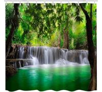 Plantation Green Lake Shower Curtain Summer Waterfall Shower Curtains for Bathroom Mould Resistant Fabric 3D Bathtub Curtain Waterproof PolyesterWashable90x180 cm (35 x 71 Inch) with 8 Hooks c.1954