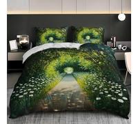Plantation Path King Size Duvet Cover Set Green Oil Painting Bedding 220x230 3D Soft Comfort Microfiber Quilt Cover with Zipper Closure and 2 Pillowcases for Teens and Adults A.1838
