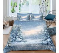 Plantation Snow Scene King Size Duvet Cover Sets White Pattern Bedding Set 3D Print Quilt Cover 230x220 cm Soft Microfiber Bed Sets with Zipper Closure and 2 Pillowcases y-1211