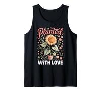 Planted with Love Sunflower Floral Botanical Gardening Tank Top