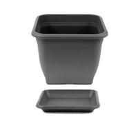 Planter 40 X 40 CM Plastic Incl. Saucer Angular Anthracite Flowerpot