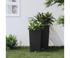 Planter anthracite 26.5x26.5x50cm PP rattan look with removable 11L inner garden