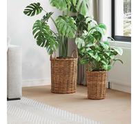 Planter Basket Brown 30x30x44cm Kubu Rattan with Removable Liner & Handles Small