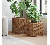 Planter Basket Brown Lacak Rattan 45x45x54cm Waterproof Liner Foldable Handles
