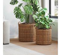 Planter Basket Brown Lacak Rattan 50x58 cm Foldable D-Pull Handles Indoor Garden
