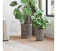 Planter Basket Grey 30x30x44 cm Eco Kubu Rattan Foldable Handles Removable Liner
