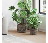 Planter Basket Grey 35x35x24cm Kubu Rattan Round Woven Indoor Outdoor with Liner