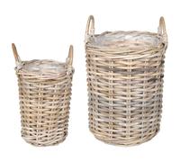 Planter Basket Grey 30x30x44 cm Eco Kubu Rattan Foldable Handles Removable Liner