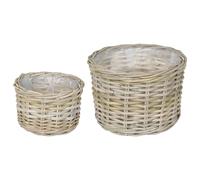 Planter Basket Grey 35x35x24cm Kubu Rattan Round Woven Indoor Outdoor with Liner