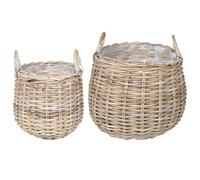 vidaXL Planter Basket with Storage 2 pcs Grey Lacak Rattan