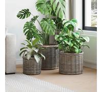 Planter Basket With Storage Natural 40 x 54 cm Grey Kubu Rattan Set of 3