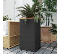 Planter Black 40x40x80 cm PE Rattan Raised Garden Box with Steel Frame w/ Liner