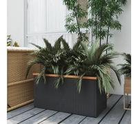 Planter Black 80x40x40 cm PE Rattan Rectangular Raised Garden Flower Box Lined.