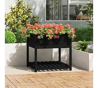 Planter Black 82.5 x 82.5 x 81 cm, Solid Pine Raised Bed with Shelf, Garden Bed for Vegetables, Flowers, Herbs, Robust Outdoor Planters